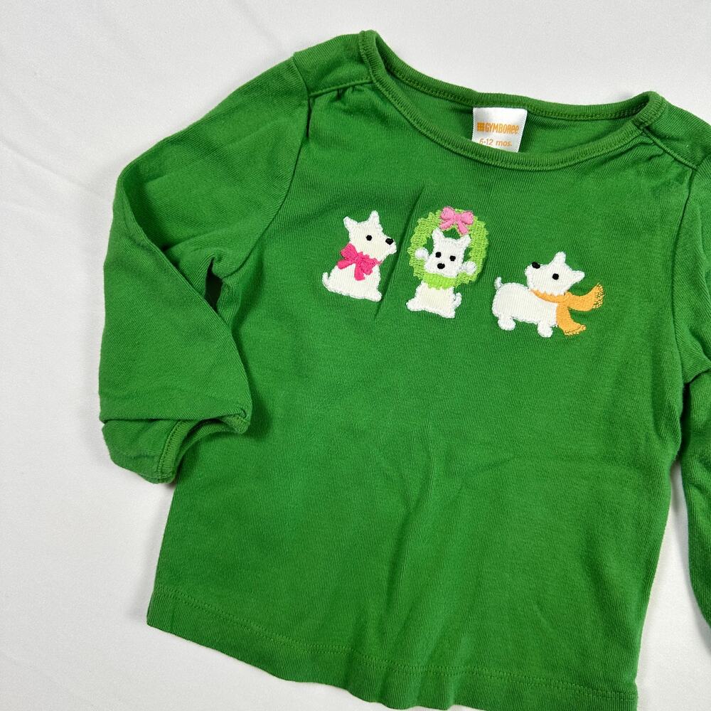 Gymboree Green Winter Westie Terrier Dog Christmas Long Sleeve Top Sz 6-12 mo